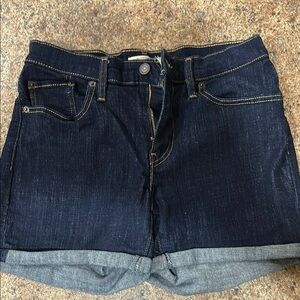 Levi's Blue and Gray Jean Shorts with Distressed Hems